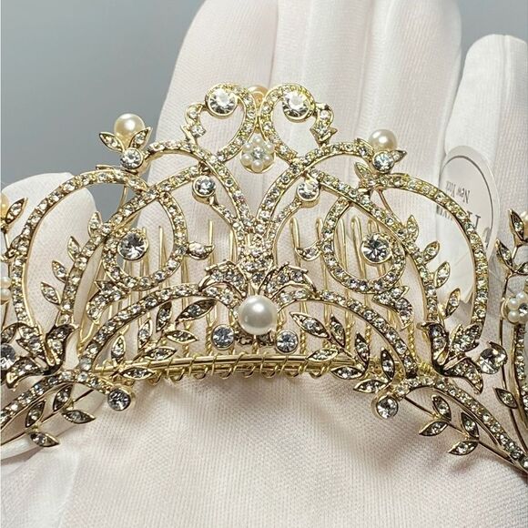 Homa Bridal 250 Crystal Gold Bridal Tiara Headpiece Hair Jewelry Wedding main image 4